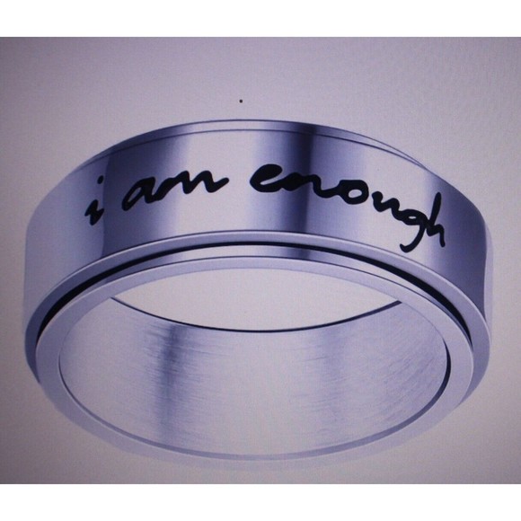 Vintage Stainless Steel 8mm Carved "I Am Enough" Motivational Rotate Ring Sz 7 - Picture 3 of 4